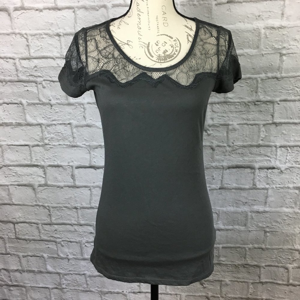 New York & Co Grey Tee with Lace Size XS